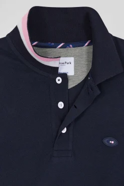 Polo manches longues en piqué coton bleu marine broderie XV de France coupe Regular