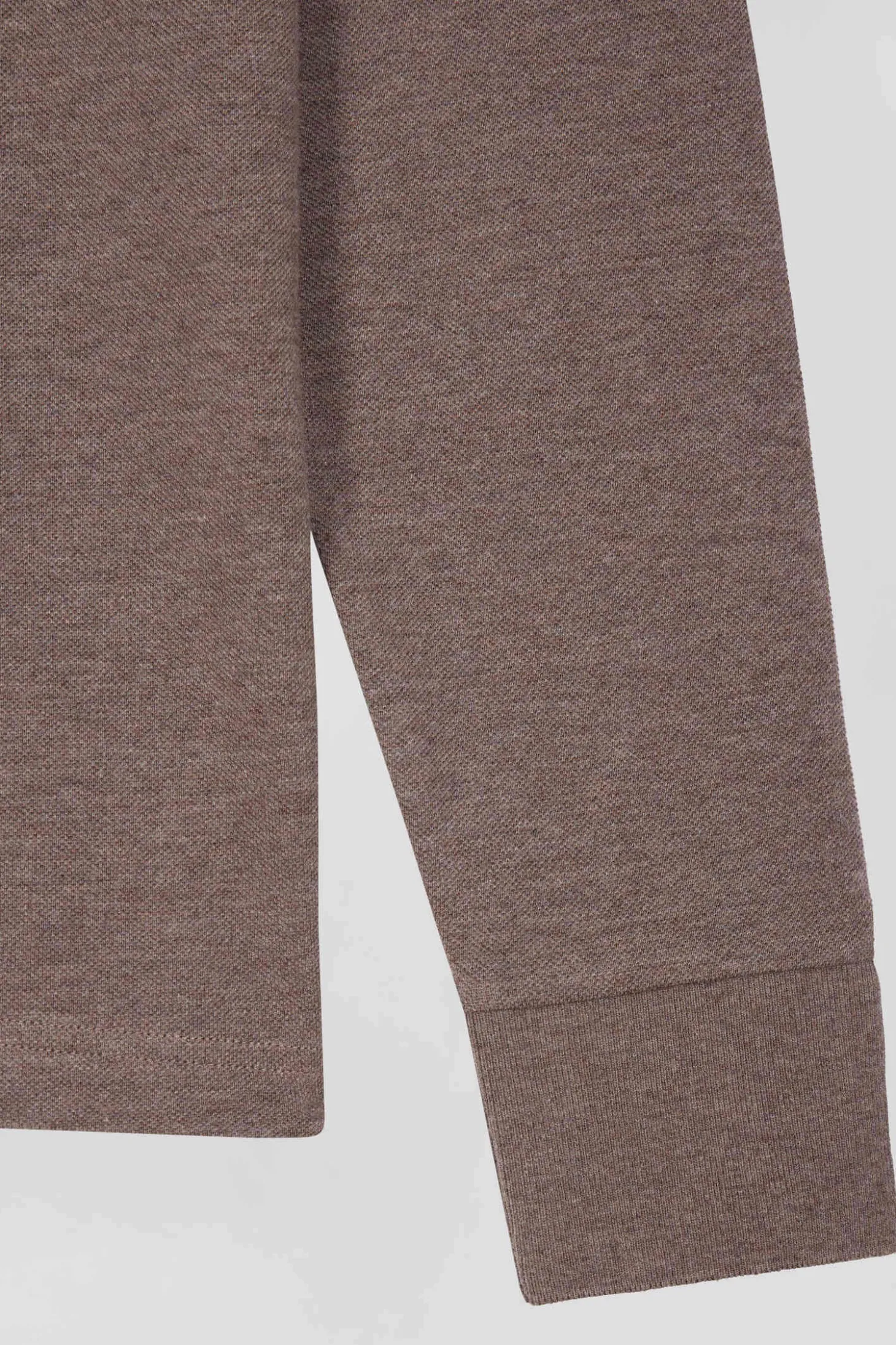 Polo manches longues en piqué coton marron