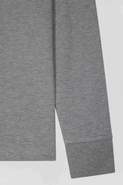 Polo manches longues en piqué coton gris