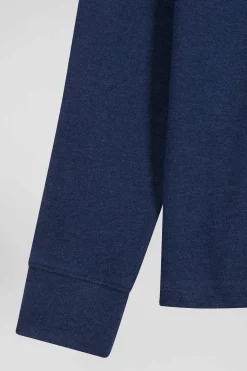 Polo manches longues en piqué coton bleu marine détails roses coupe Regular