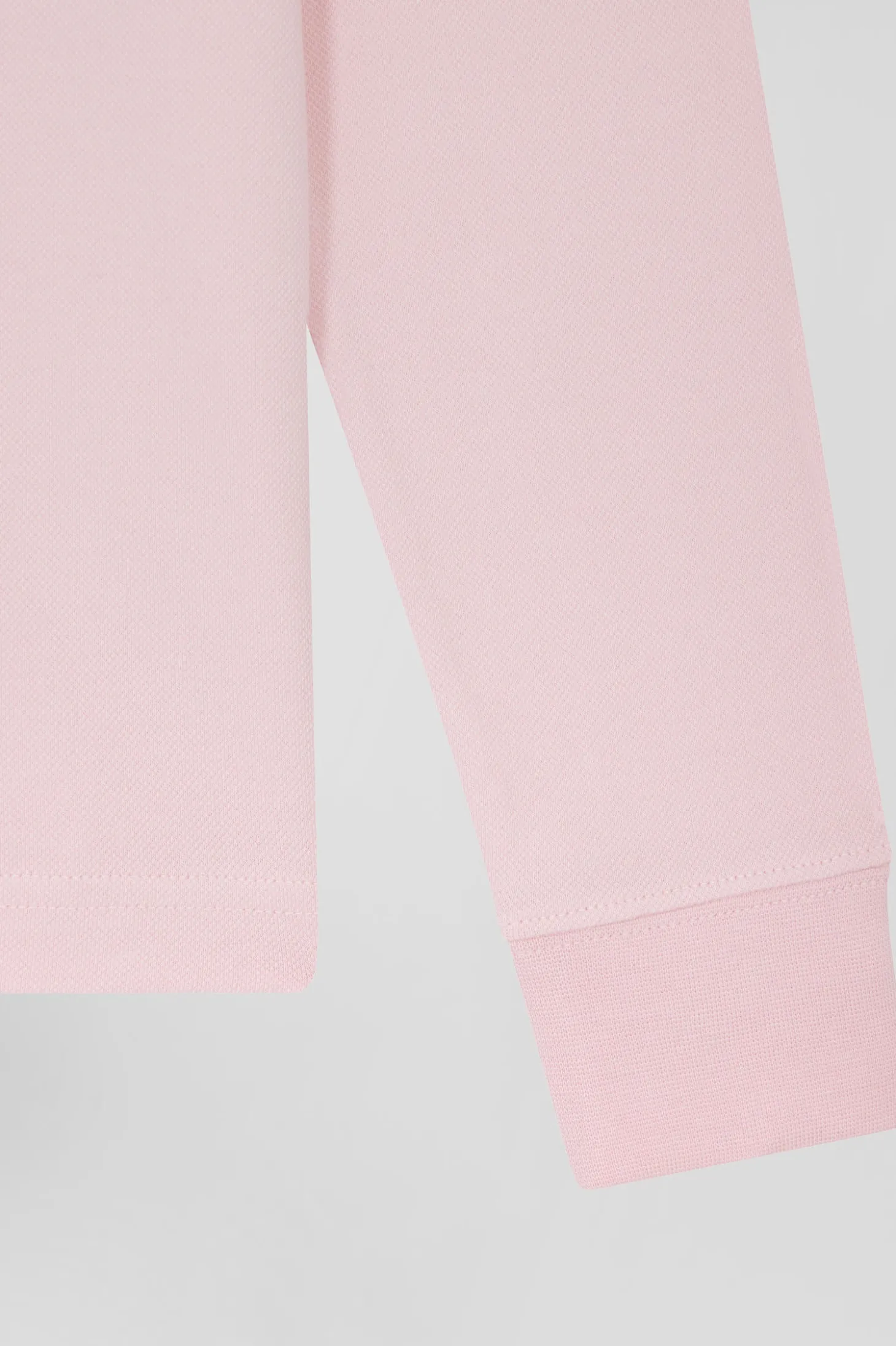 Polo manches longues en piqué coton stretch rose coupe Slim