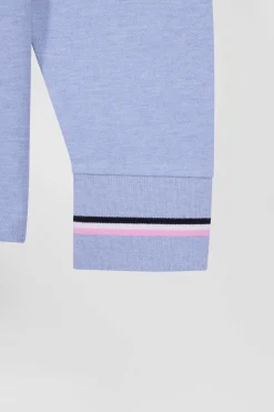 Polo manches longues en piqué coton ciel écusson gomme coupe Regular