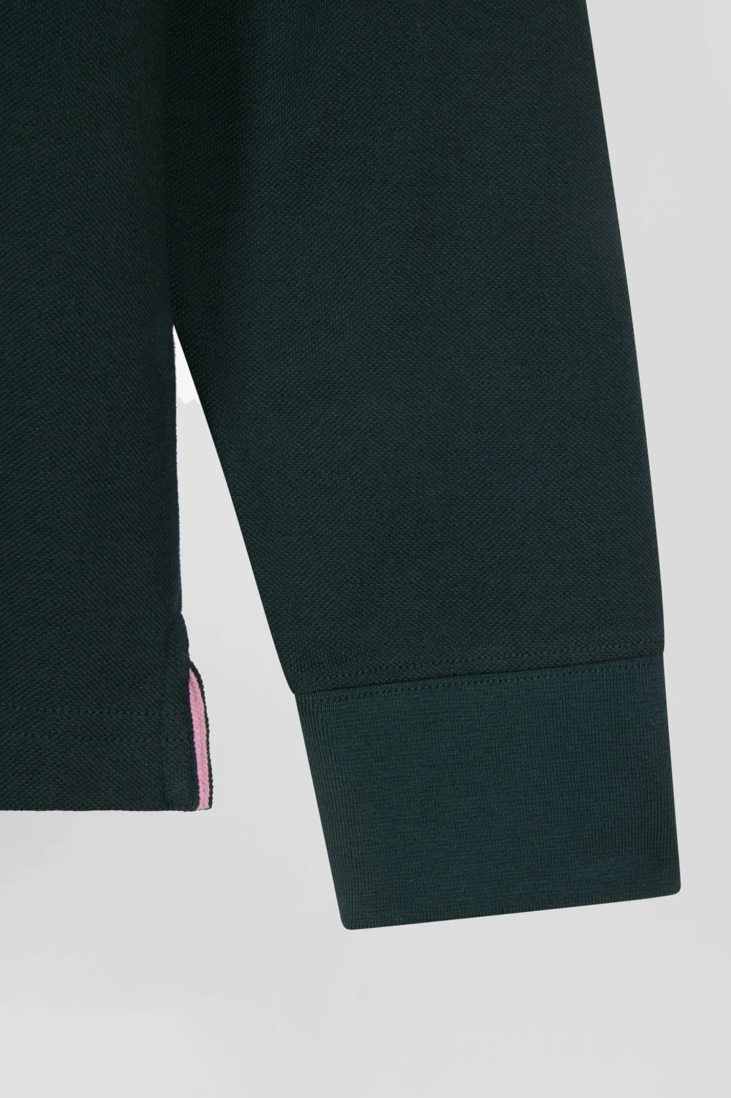 Polo manches longues en piqué coton vert foncé coupe Regular