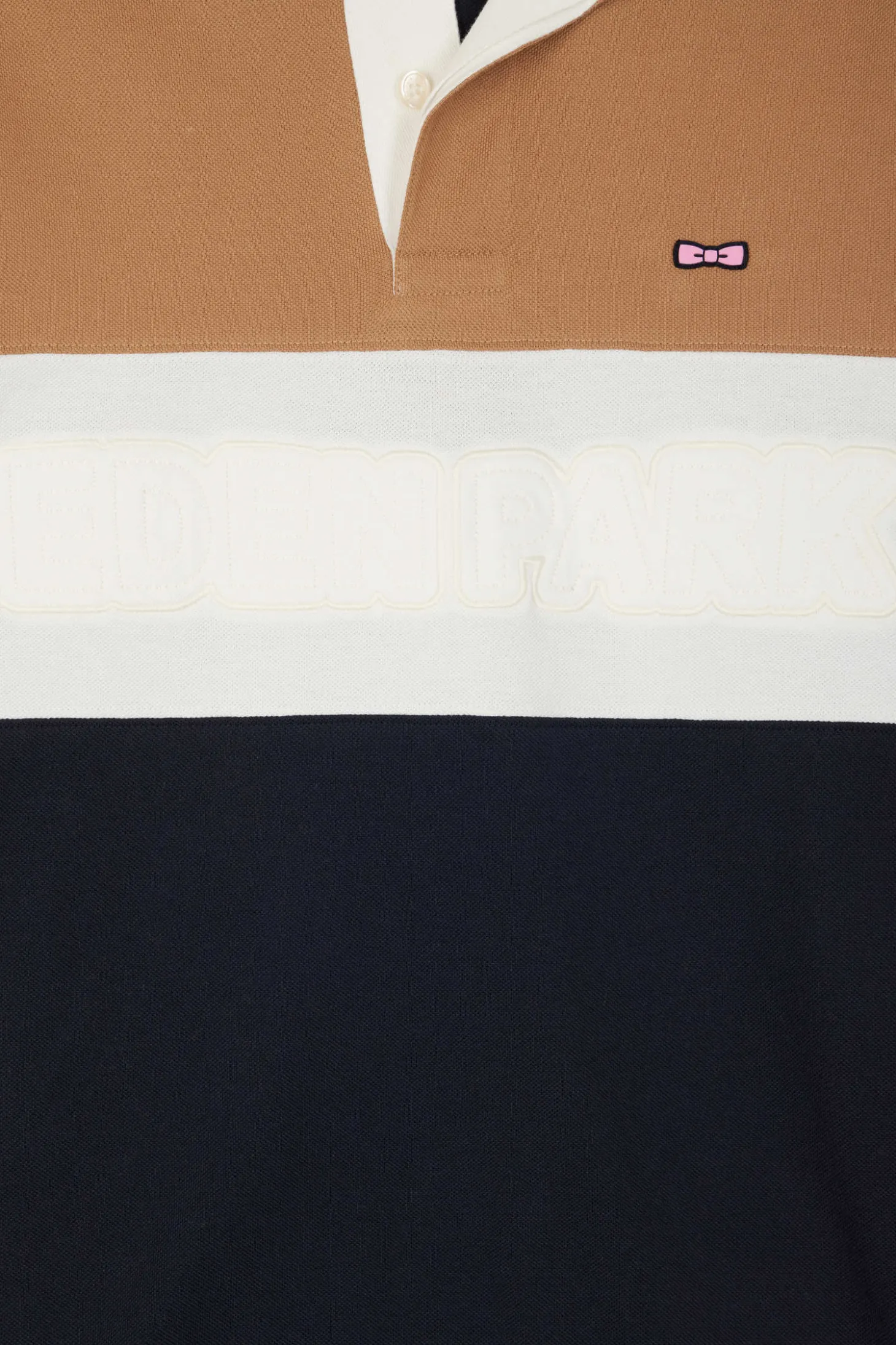 Polo manches longues en piqué coton camel broderie matelassée coupe Regular