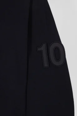 Polo manches longues en piqué coton bleu marine broderie matelassée coupe Regular