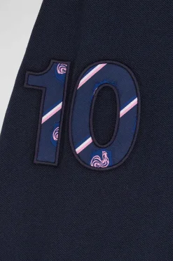 Polo manches longues en piqué coton bleu marine broderie XV de France coupe Regular