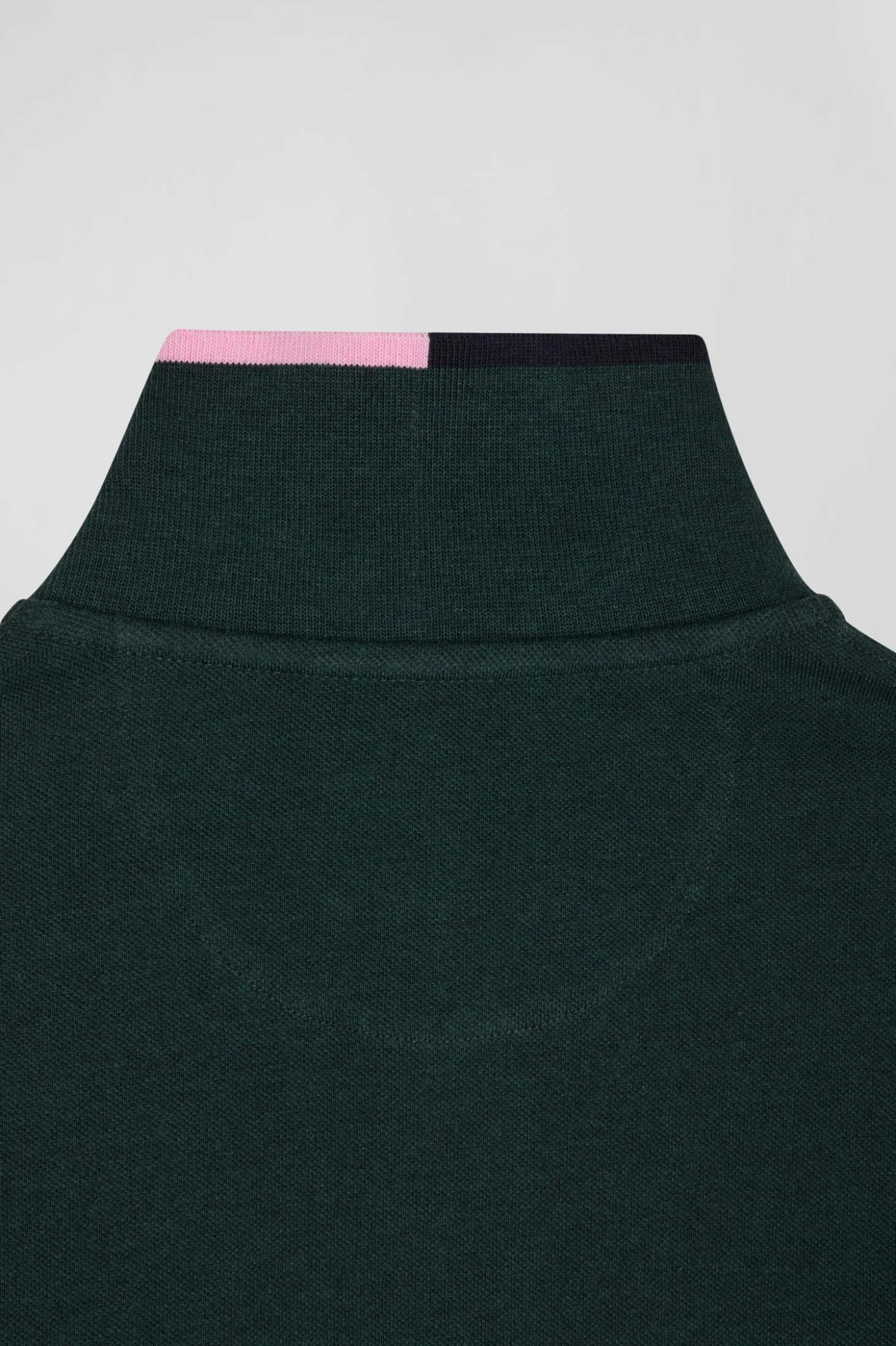 Polo manches longues en piqué coton vert détails roses coupe Regular