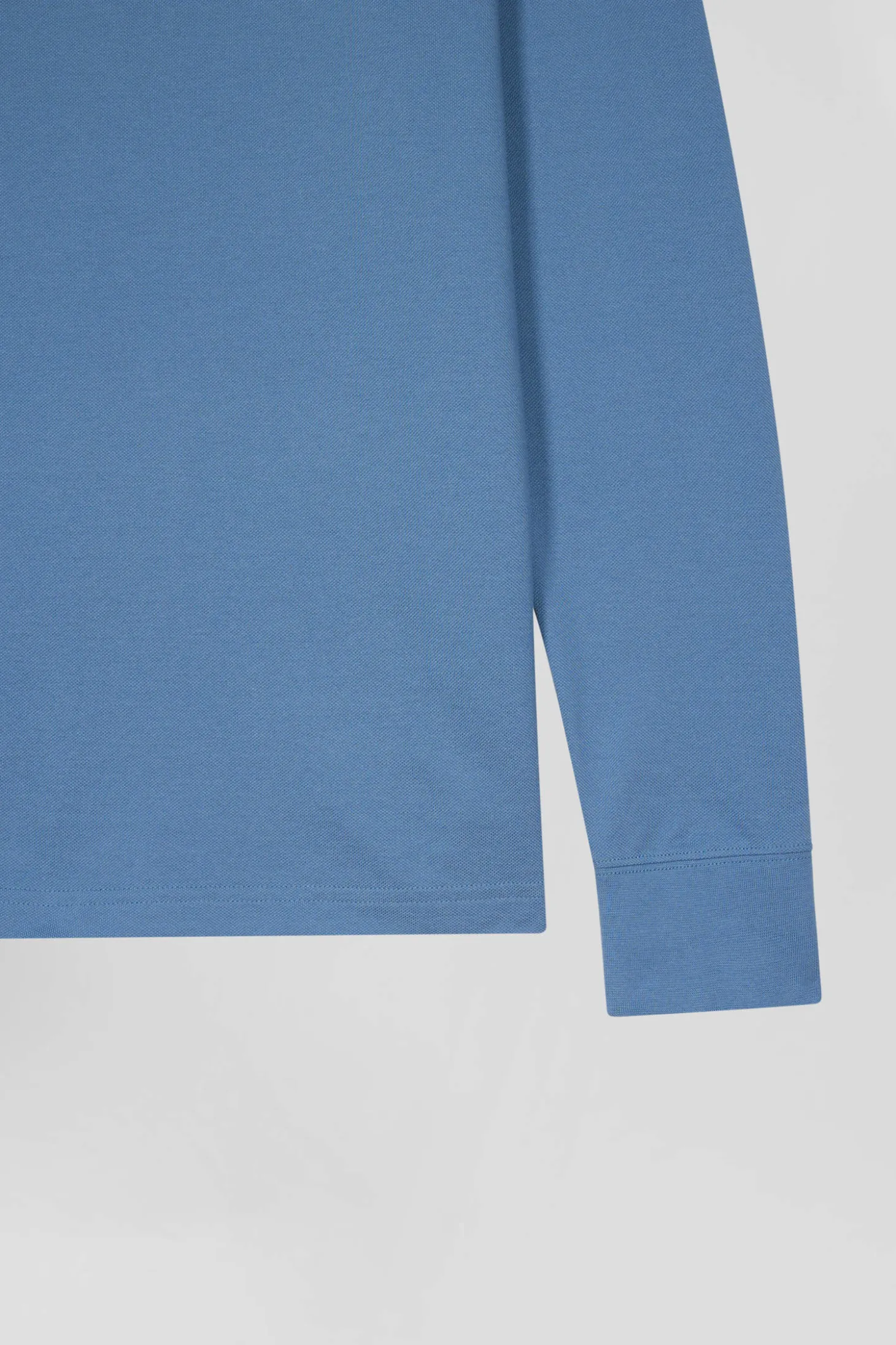 Polo manches longues en piqué coton ciel col cerclé coupe Regular