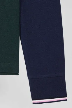 Polo manches longues en piqué coton vert col jacquard écusson gomme coupe Regular