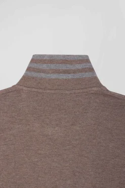Polo manches longues en piqué coton marron
