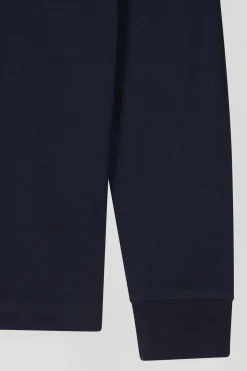 Polo manches longues en piqué coton bleu marine coupe Slim