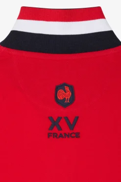 Polo manches longues en piqué coton rouge broderie XV de France coupe Regular