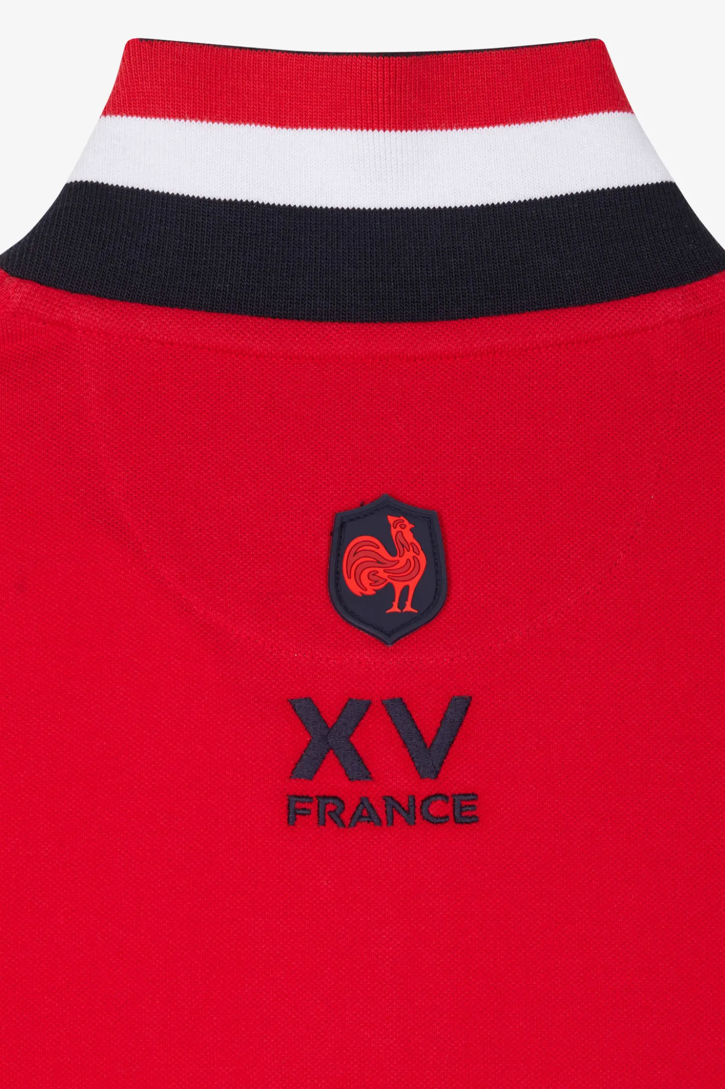 Polo manches longues en piqué coton rouge broderie XV de France coupe Regular