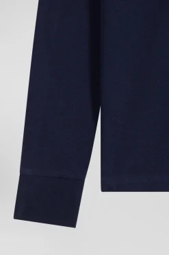 Polo manches longues en piqué coton bleu marine