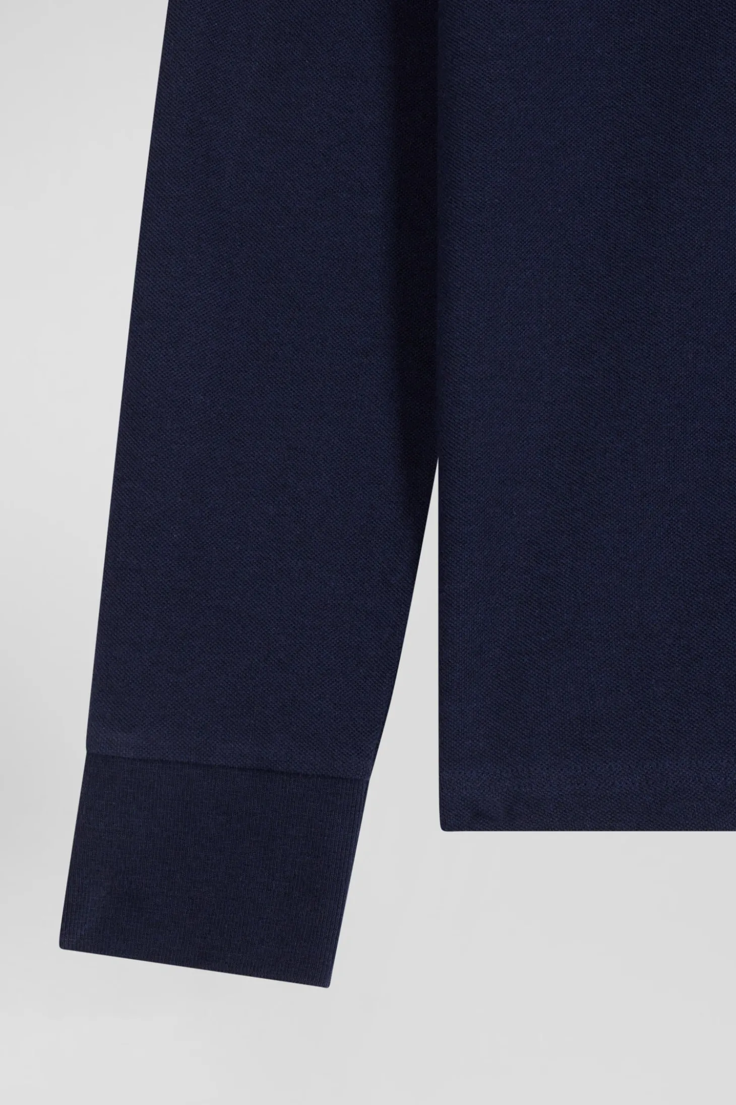 Polo manches longues en piqué coton bleu marine