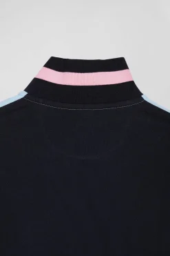 Polo manches longues en piqué coton ciel broderie matelassée coupe Regular