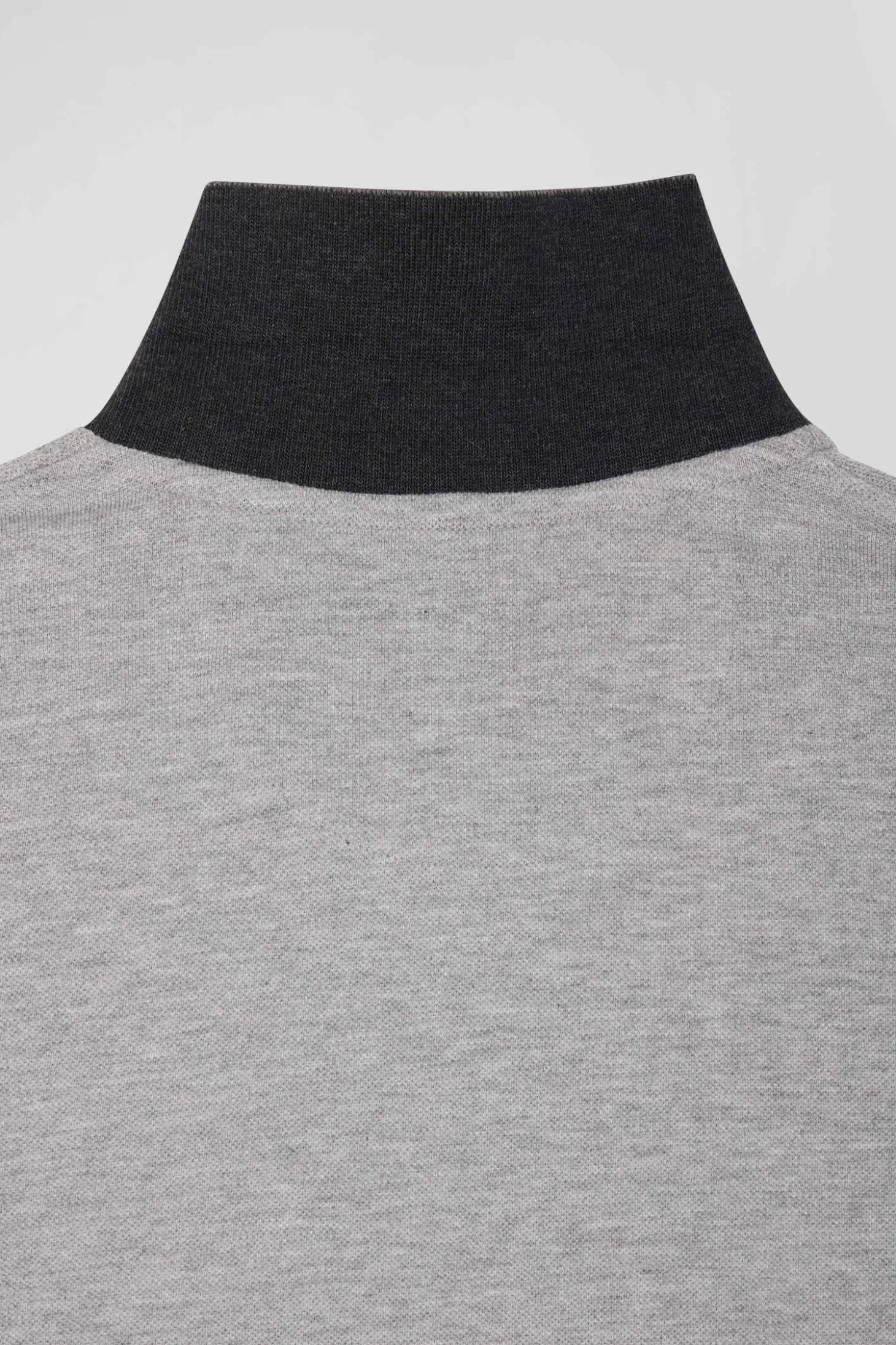 Polo manches longues en piqué coton bicolore noir col jacquard coupe Regular