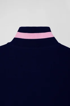 Polo manches longues en piqué coton bleu marine broderie matelassée coupe Regular