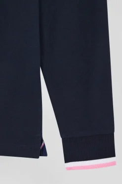 Polo manches longues en piqué coton bleu marine broderie XV de France coupe Regular