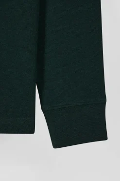 Polo manches longues en piqué coton vert détails roses coupe Regular