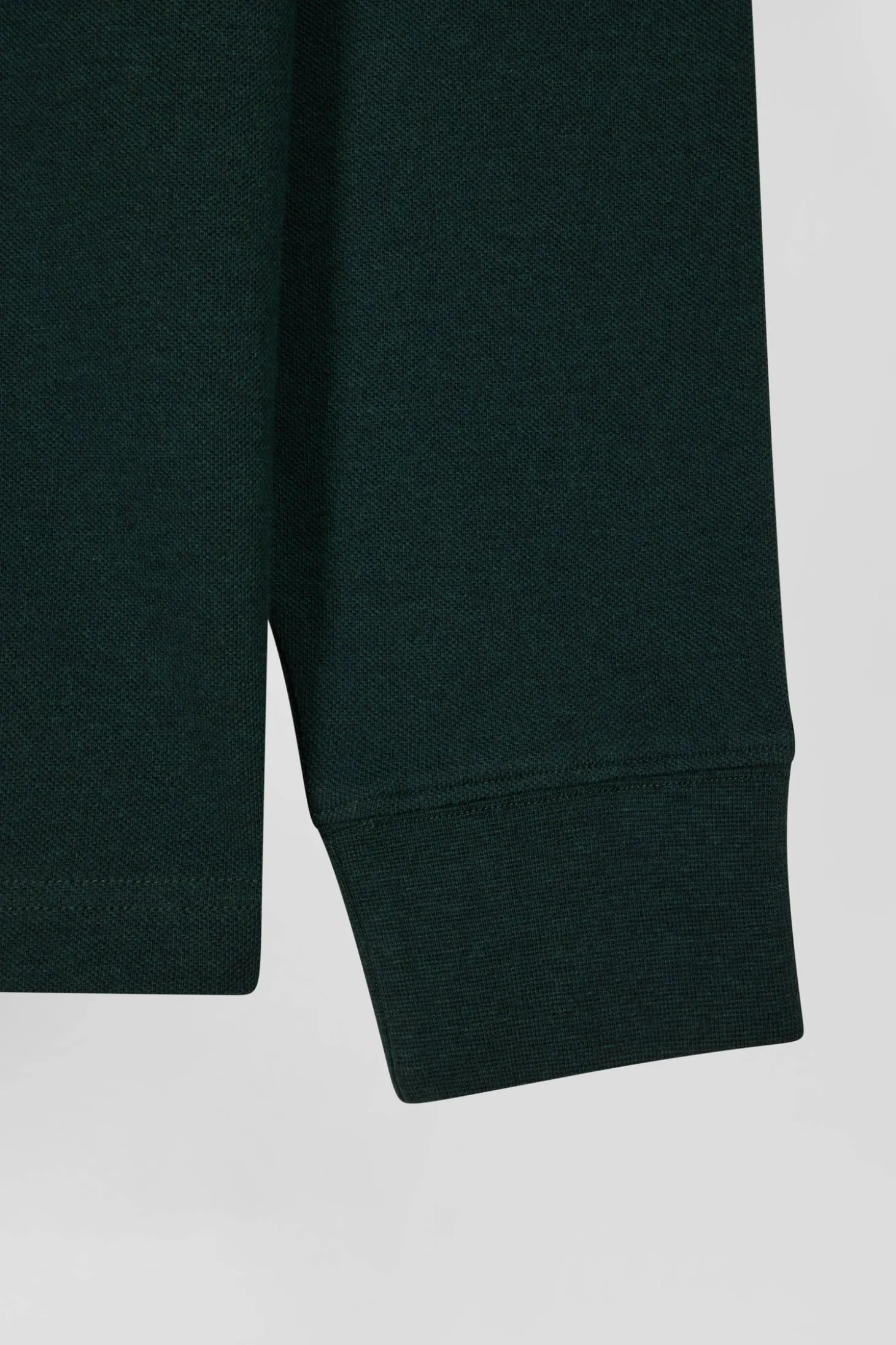 Polo manches longues en piqué coton vert détails roses coupe Regular