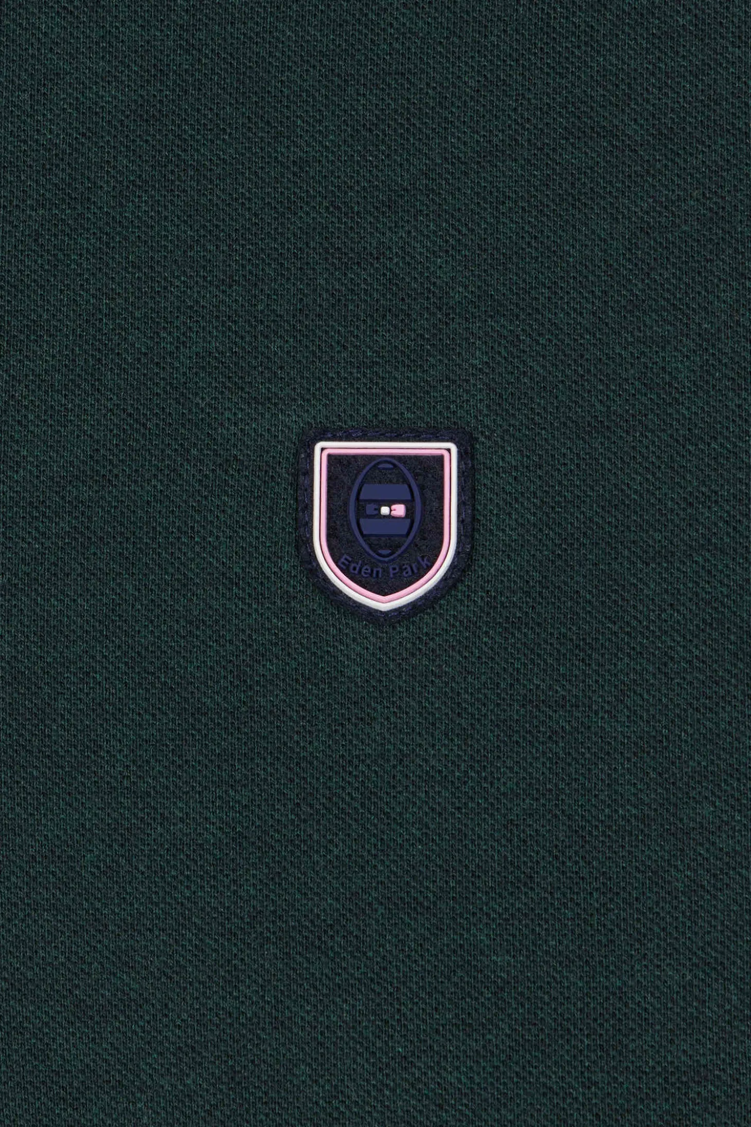 Polo manches longues en piqué coton vert col jacquard écusson gomme coupe Regular