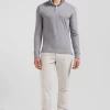 Polo manches longues gris en coton stretch finitions rayées