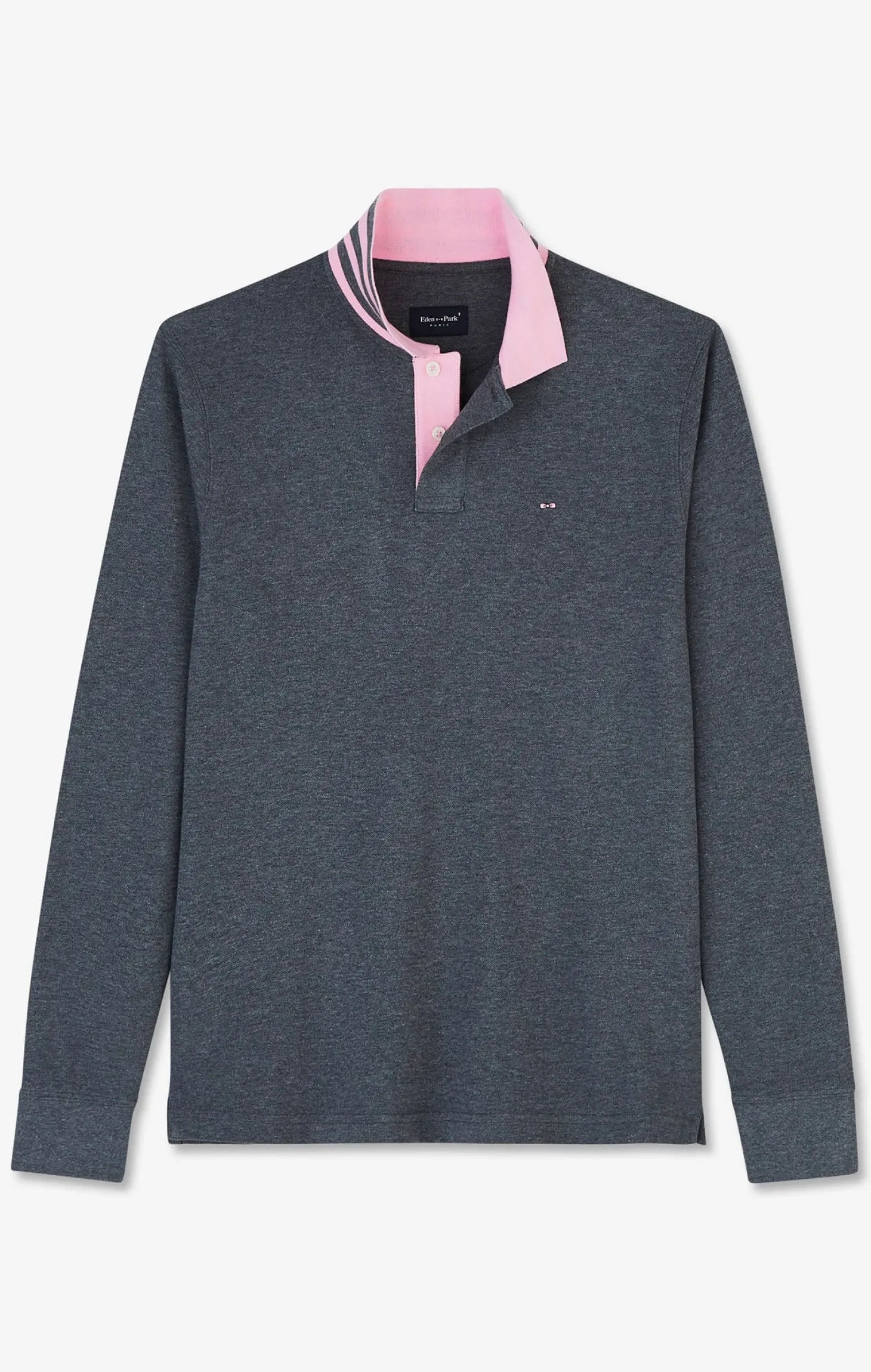Polo manches longues gris en coton avec col contrasté