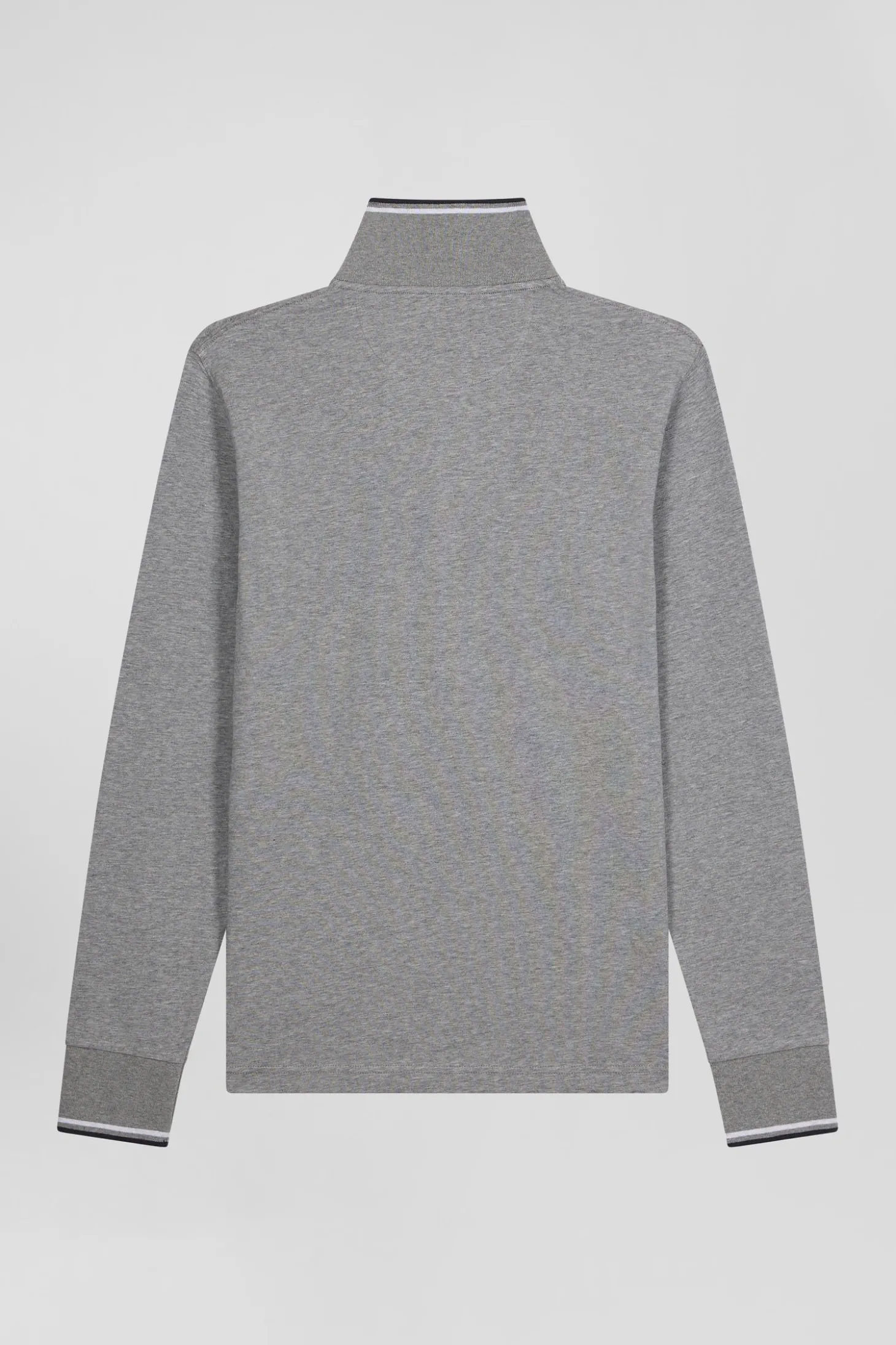 Polo manches longues gris en coton stretch finitions rayées
