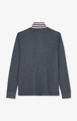 Polo manches longues gris en coton avec col contrasté