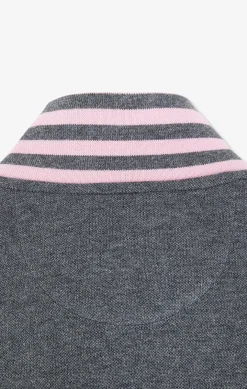 Polo manches longues gris en coton avec col contrasté