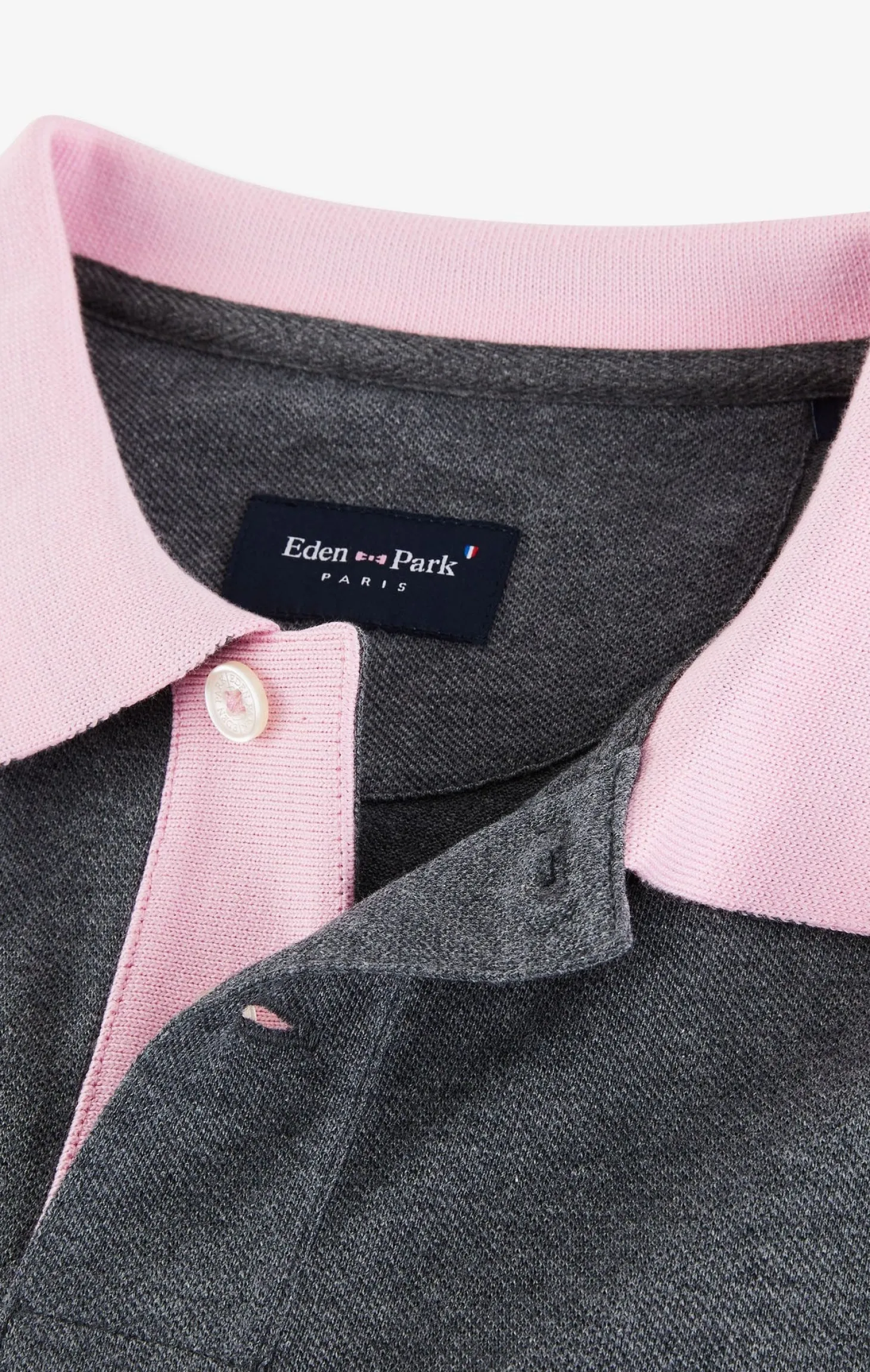 Polo manches longues gris en coton avec col contrasté