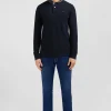 Polo manches longues noir en coton avec col contrasté
