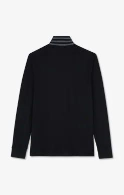 Polo manches longues noir en coton avec col contrasté