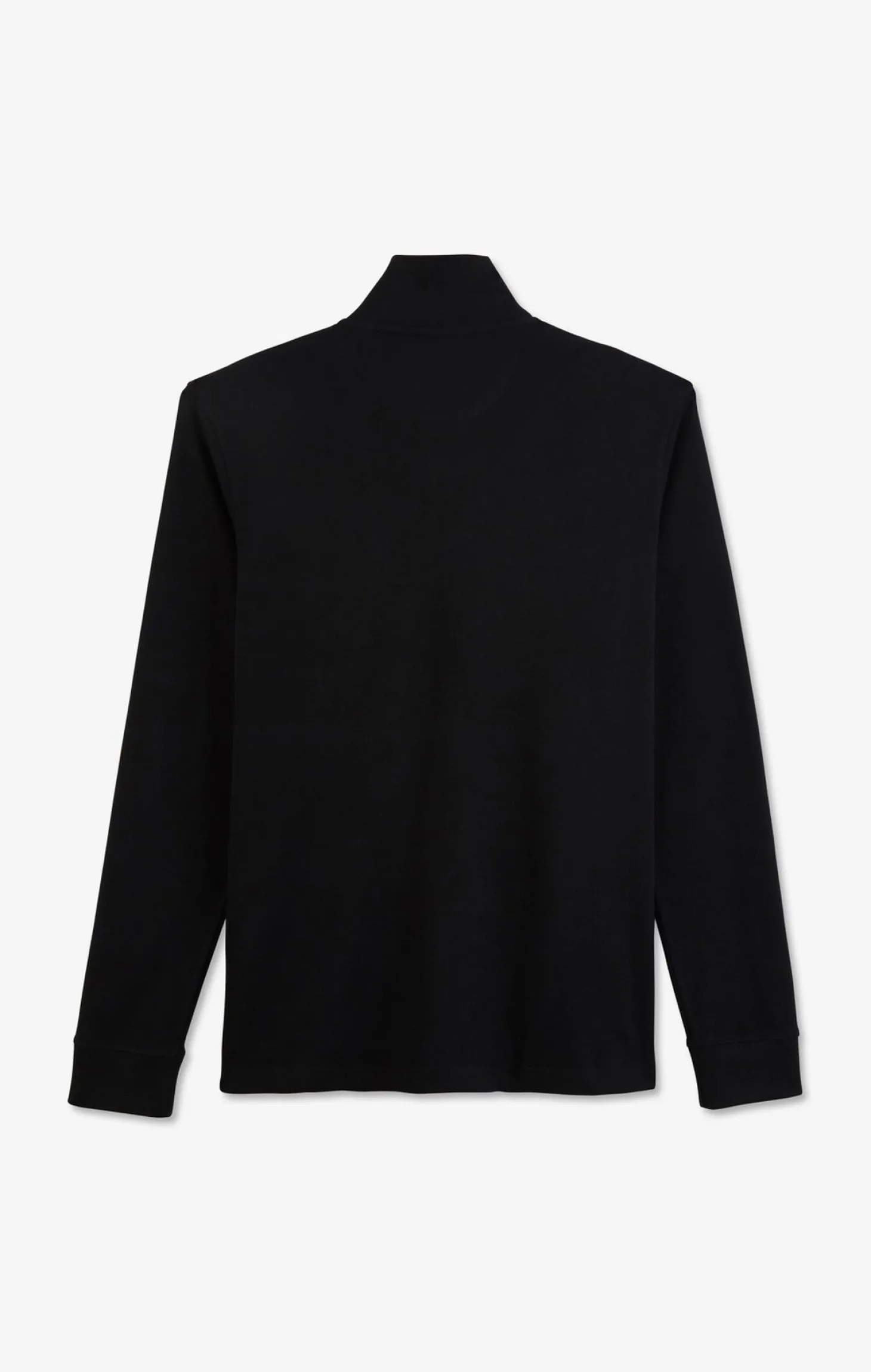Polo manches longues noir uni en piqué de coton stretch