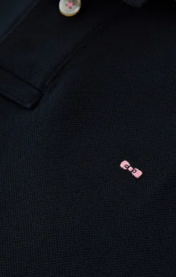 Polo manches longues noir en coton avec col contrasté
