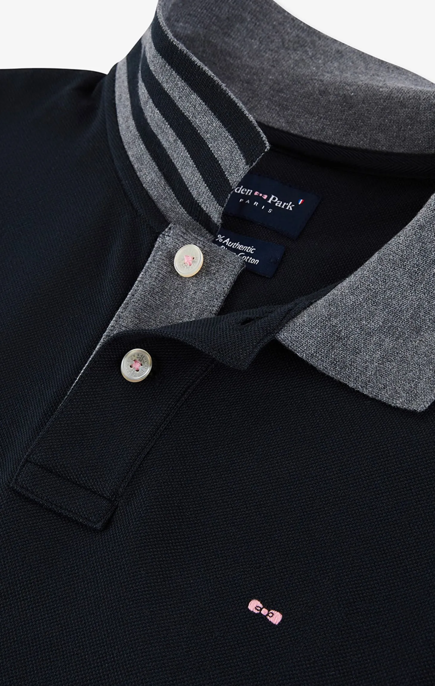 Polo manches longues noir en coton avec col contrasté