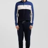 Polo manches longues tricolore en piqué coton bleu coupe Regular