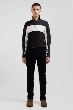 Polo manches longues tricolore en piqué coton noir coupe Regular
