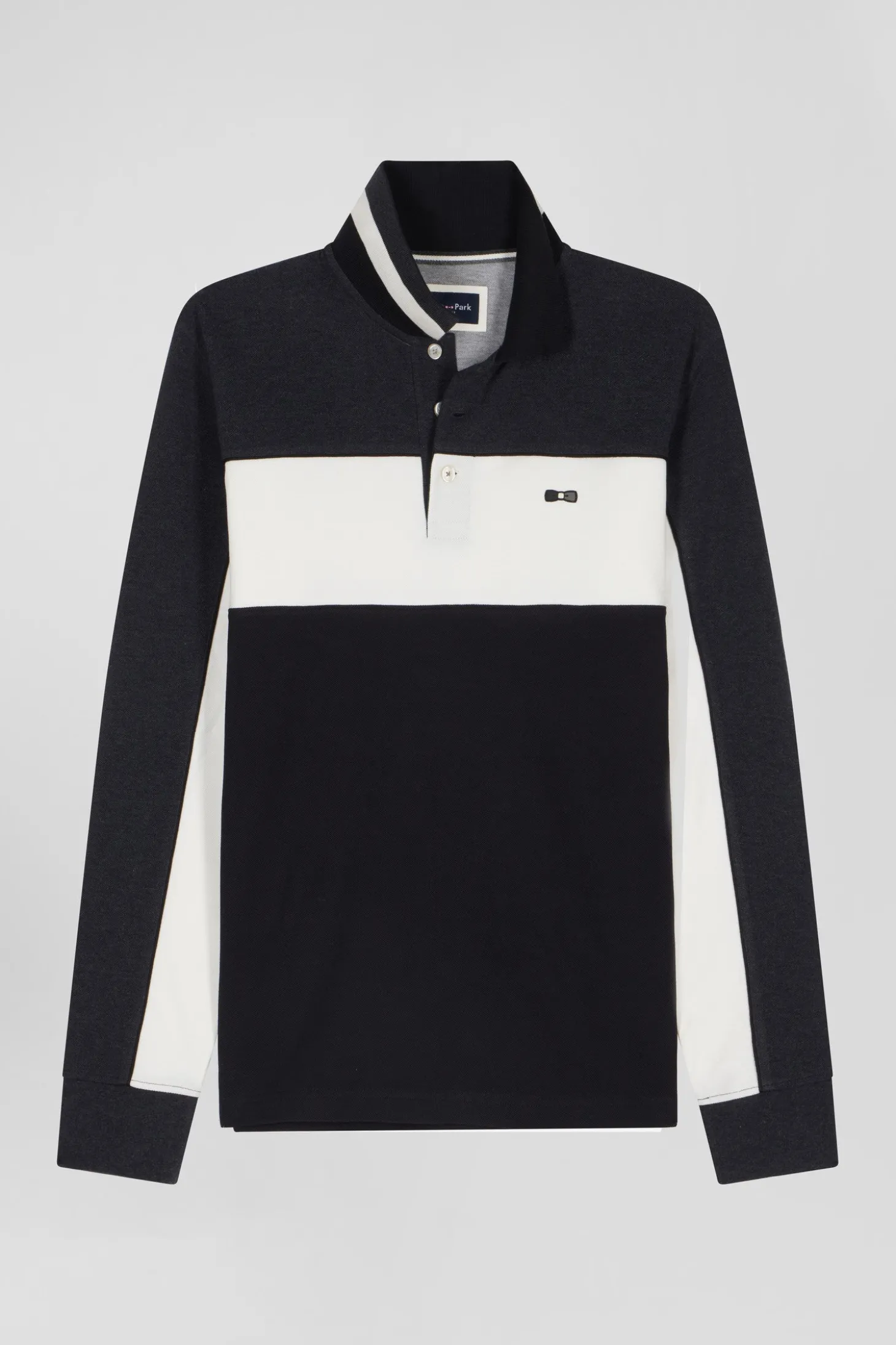 Polo manches longues tricolore en piqué coton noir coupe Regular