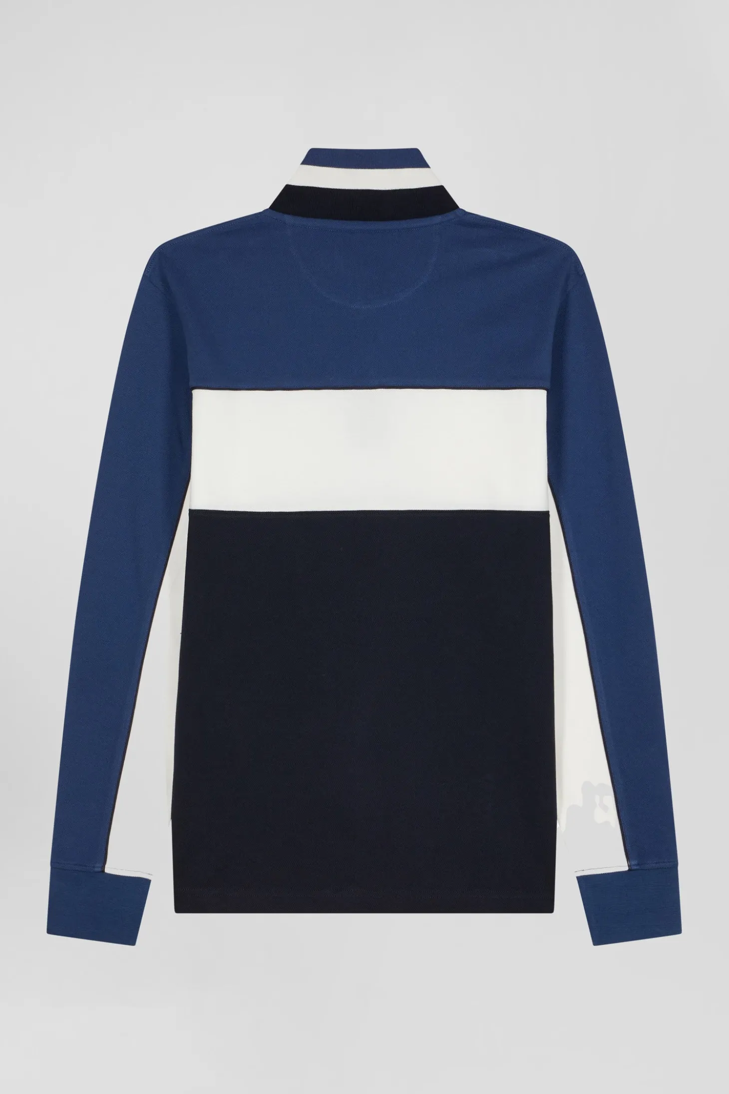 Polo manches longues tricolore en piqué coton bleu coupe Regular