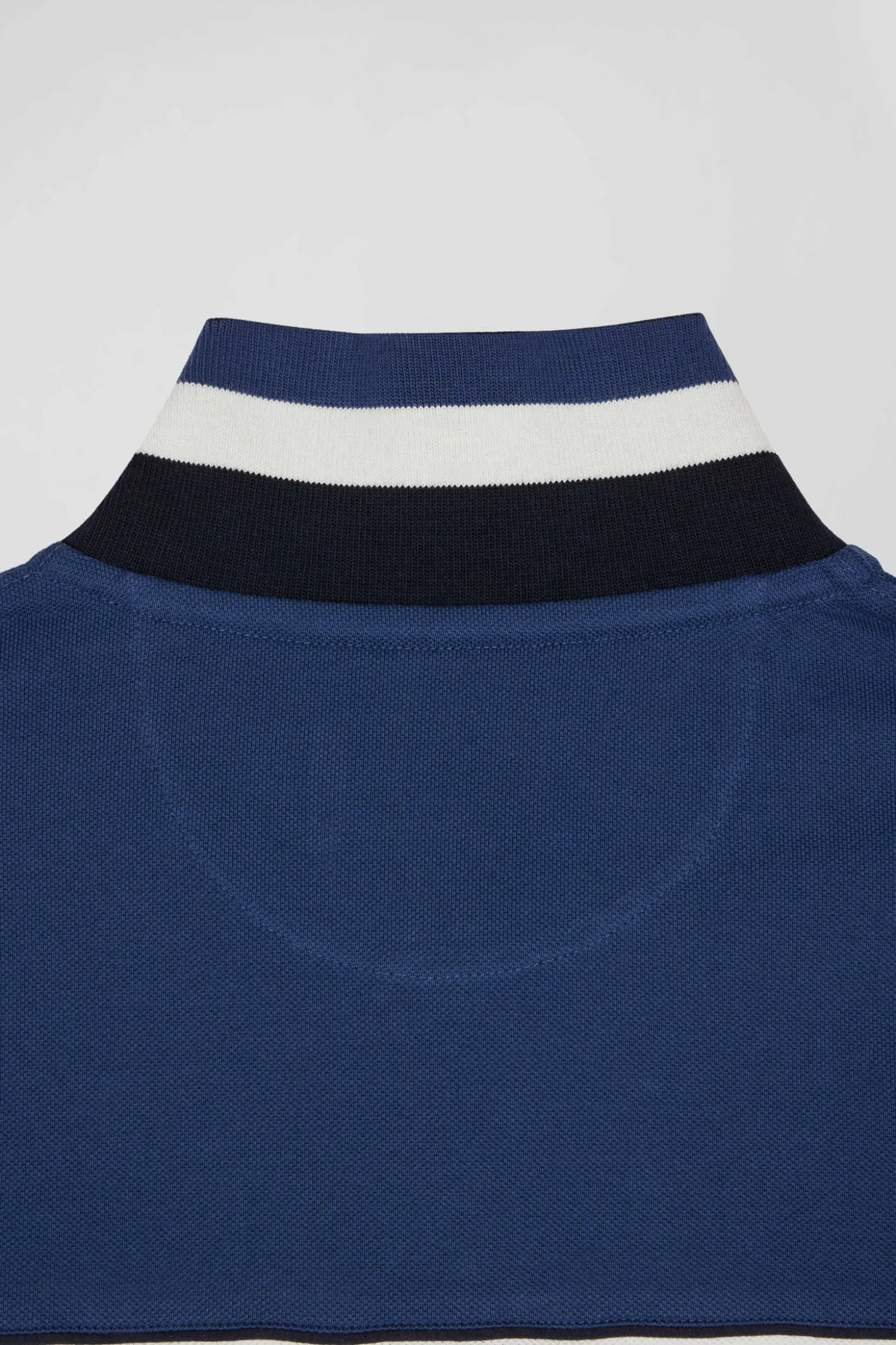 Polo manches longues tricolore en piqué coton bleu coupe Regular