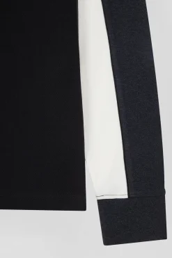 Polo manches longues tricolore en piqué coton noir coupe Regular