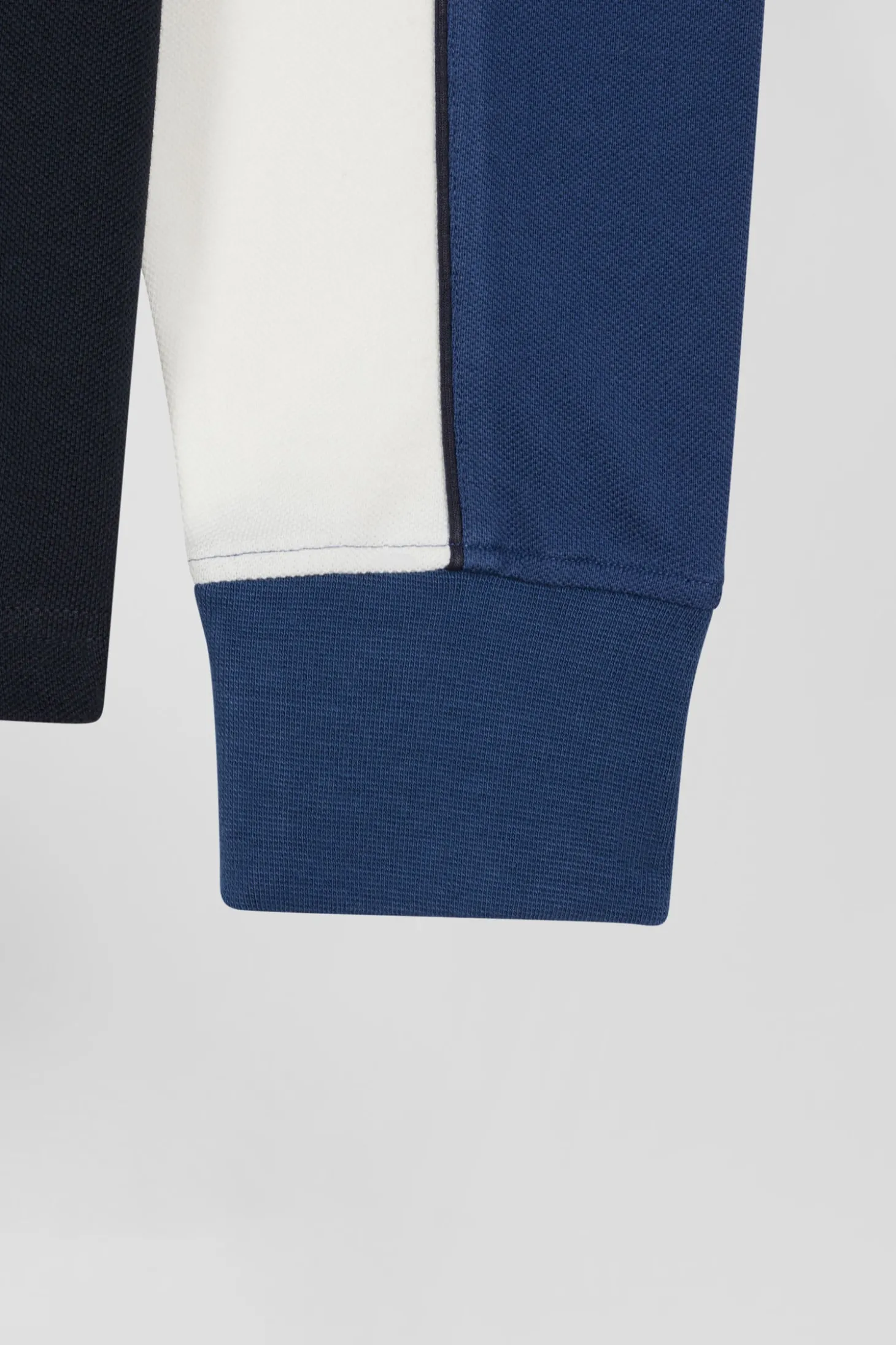 Polo manches longues tricolore en piqué coton bleu coupe Regular