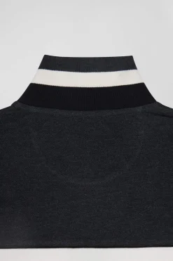 Polo manches longues tricolore en piqué coton noir coupe Regular