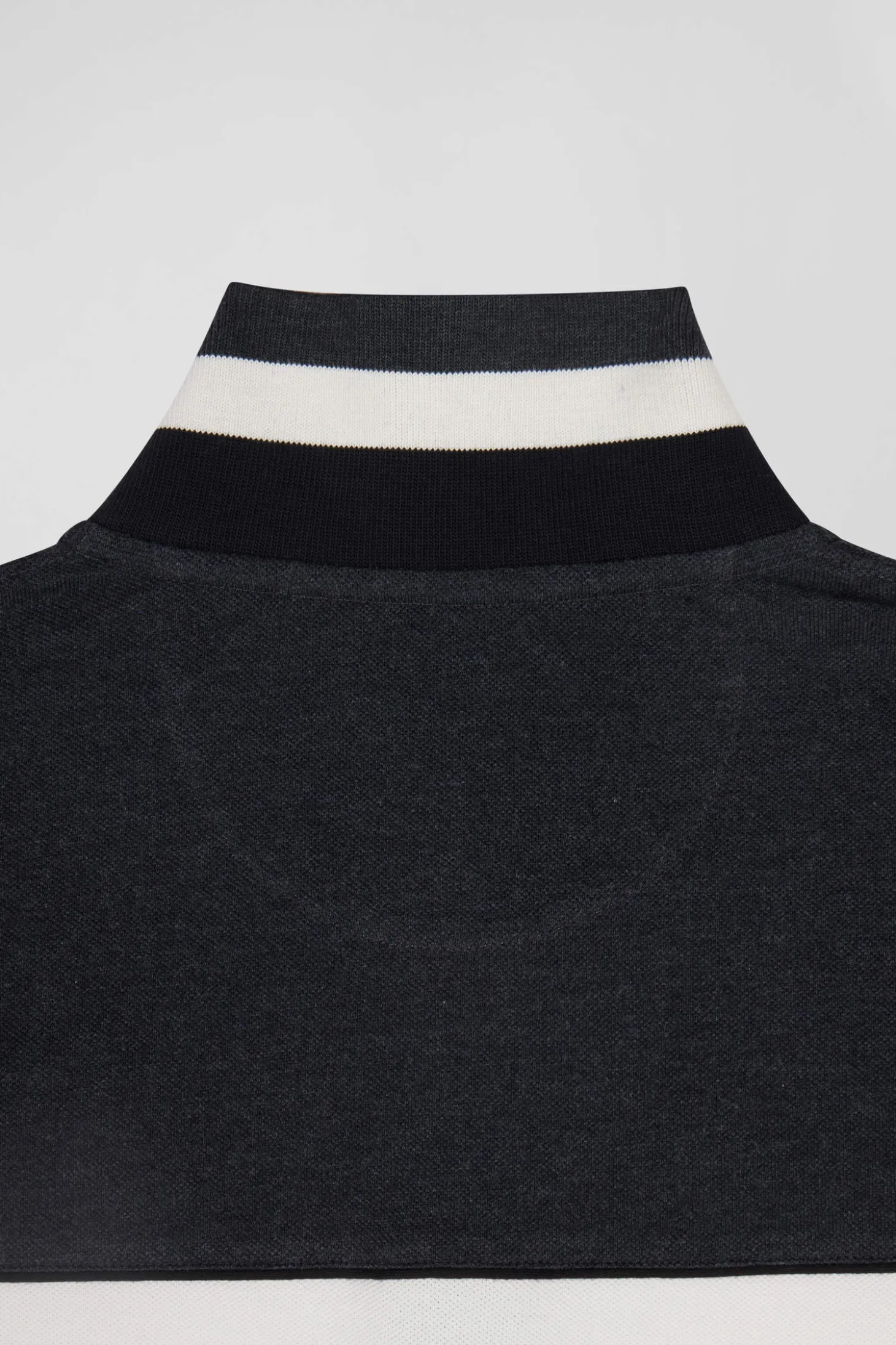 Polo manches longues tricolore en piqué coton noir coupe Regular