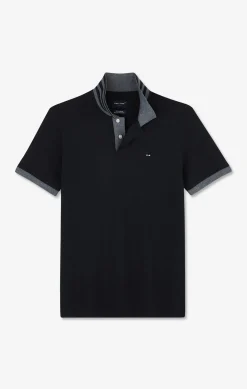 Polo noir en coton pima avec détails contrastés