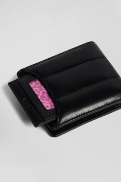 Porte-cartes en cuir noir matelassé