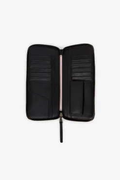 Portefeuille noir rectangulaire en cuir
