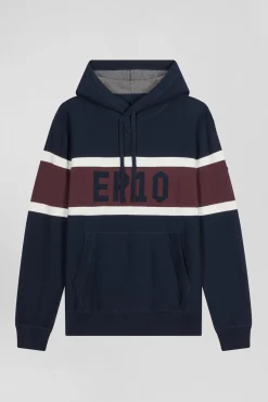 Pull à capuche en coton bleu marine jacquard EP10 coupe Regular